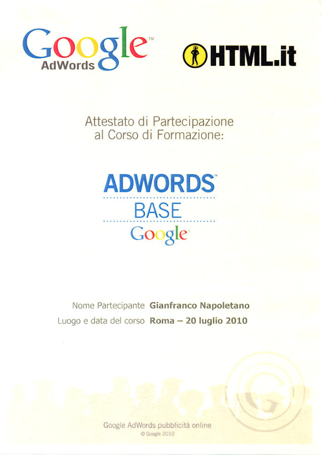 Certificazione corso adwords base